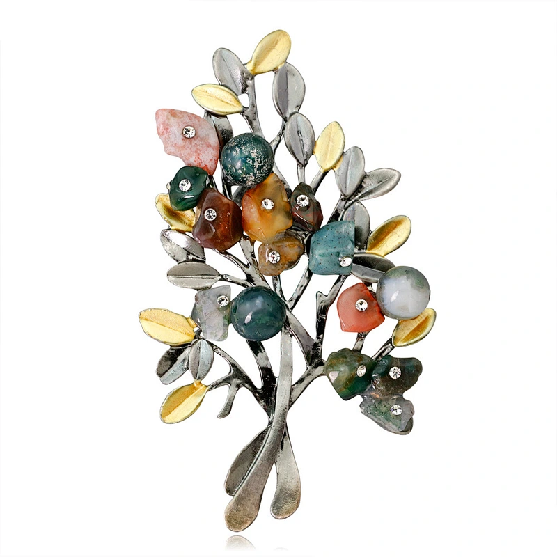 New Retro High-end Christmas Tree Brooch Colored Stone Customize Pin Brooch