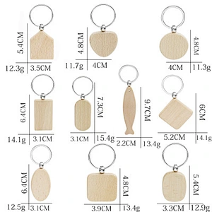 10 Shapes Wood Keychain Custom Blank Wooden Keychain