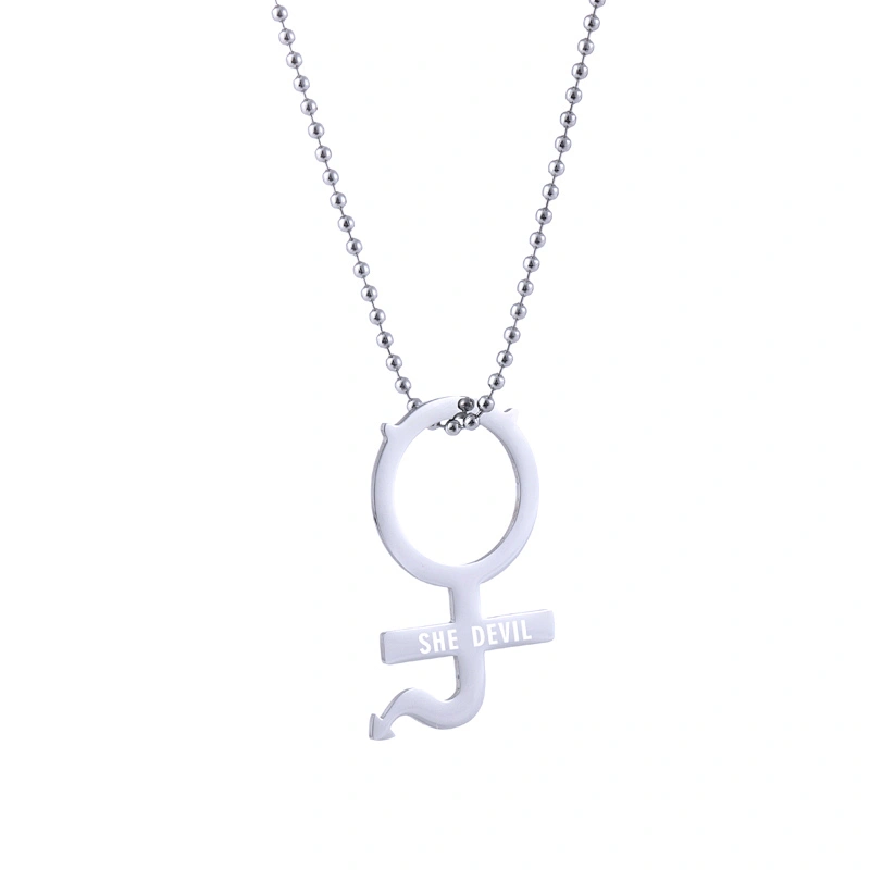 Hot Sale European and American Punk Style SHE DEVIL Pendant Stainless Steel INTERNET GIRL Necklace