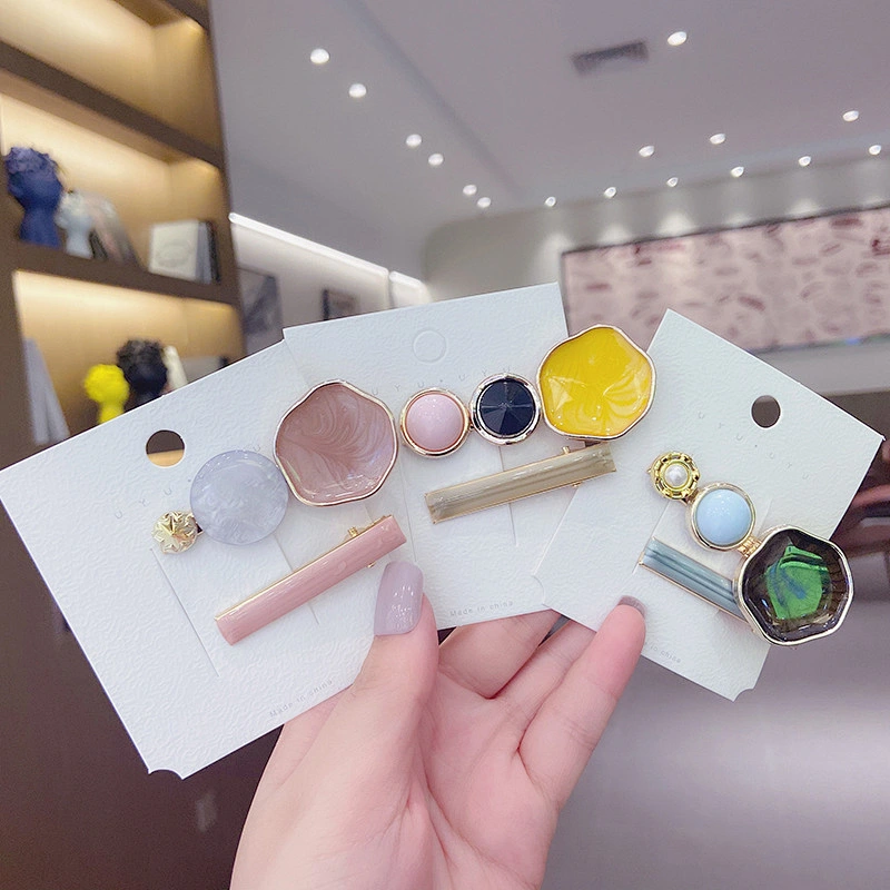 Korean Girls Hair Clips Geometric Marble Pattern Hair Clip Accessories Wholesale