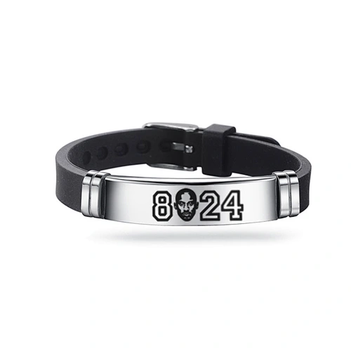 Basketball Star Commemorative Bracelets Black Mamba Stainless Steel Silicone Bracelet Men Adjustable Wrist Strap