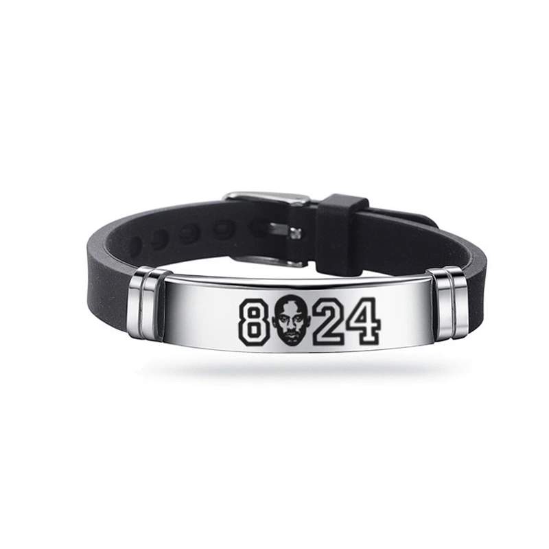Basketball Star Commemorative Bracelets Black Mamba Stainless Steel Silicone Bracelet Men Adjustable Wrist Strap