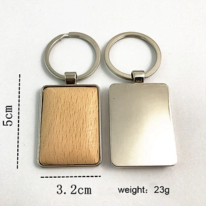 Metal Frame Wooden Key Chain Blank Wood Keychain Custom Logo