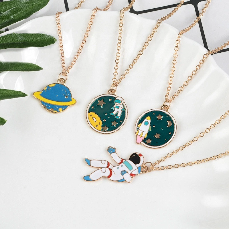 Astronaut in space planet pendant gold necklace accept custom