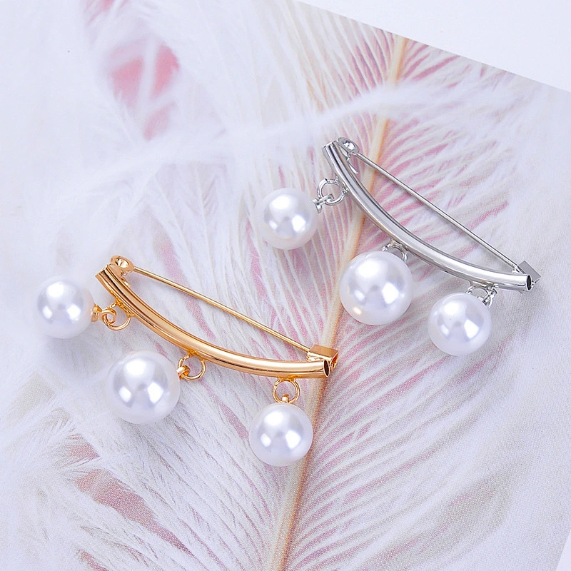 Korean Fashion Simple Pearl Brooch V Type Neck Safety Pin Brooch with Pearl