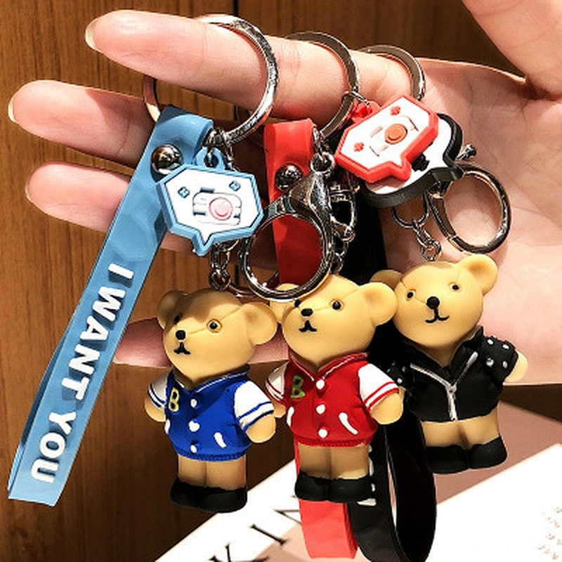 Korea Cute Four Color Bear PVC Silicone  Keychain Bag Pendant Cartoons Keychains