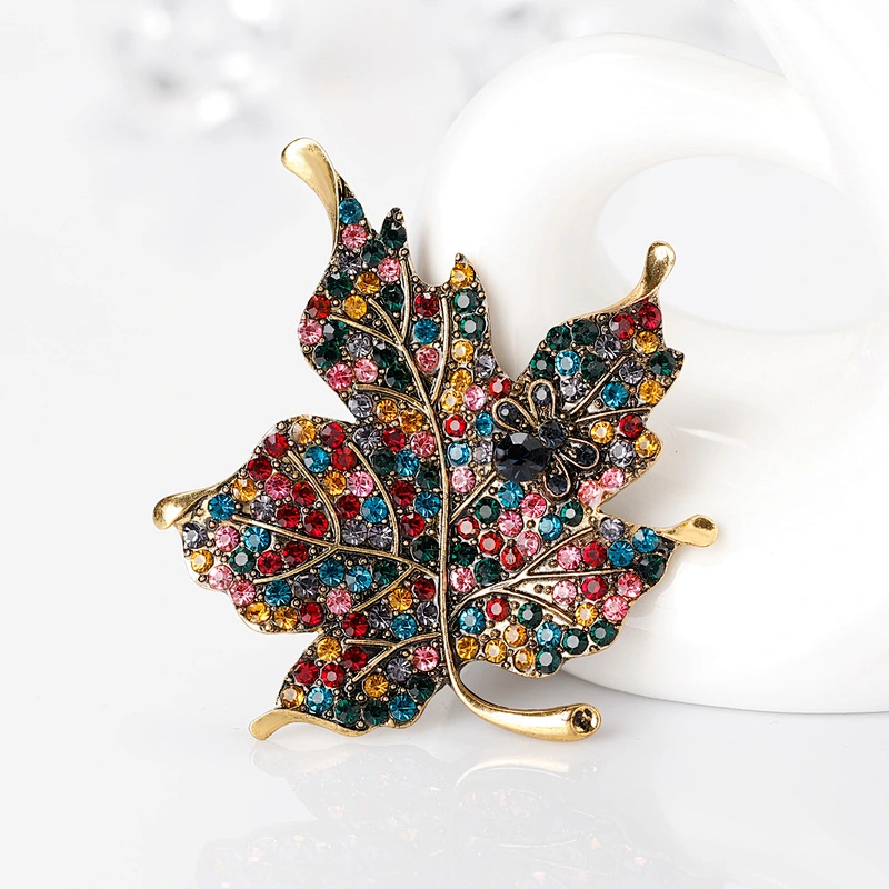 Maple Leaf Pins and Brooches Colorful Rhinestone Badge Pins Brooch Pin Women