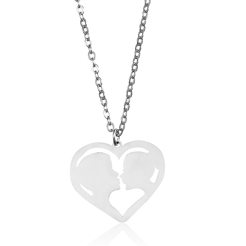 Stainless Steel Heart Necklace Couple Valentine Gift Silver Gold Necklace Pendant