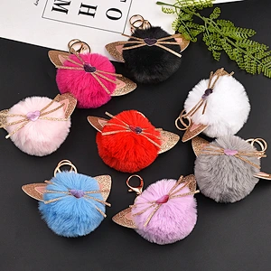 Cute Kitten Plush Key Chain Animal Cat Girl Fur Ball Pom Pom Keychain Pendant