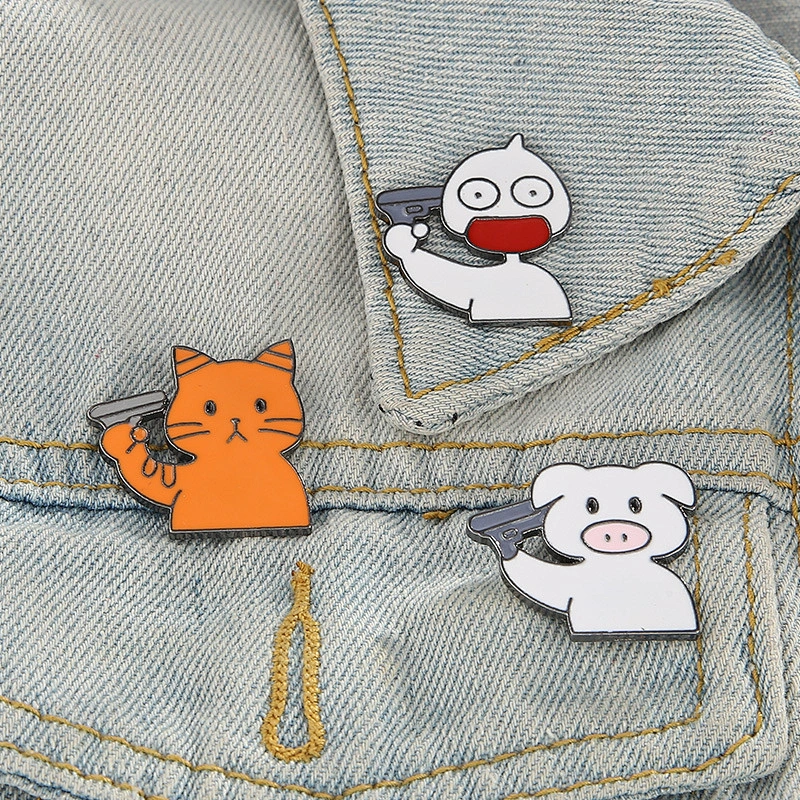 Animal Holding A Gun Animation Clothing Lapel Pin Badge