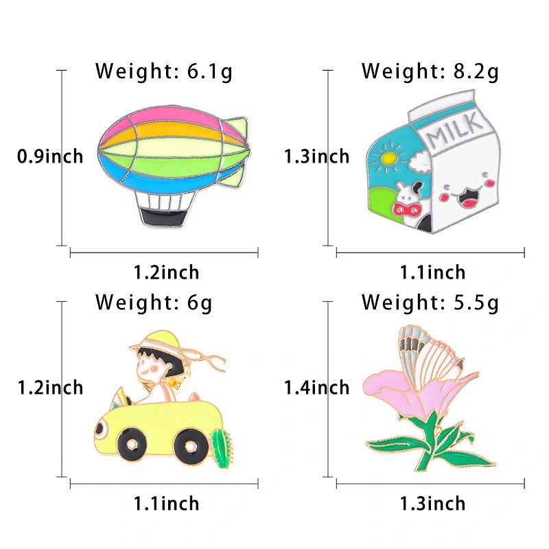 Cute Korean Girl Flower Pins Brooch Milk Box Colorful Hot Air Balloon Enamel Pin Badge Custom