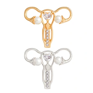 Gold Silver Uterus Medical Lapel Pins Rhinestone Brooch Pin Women