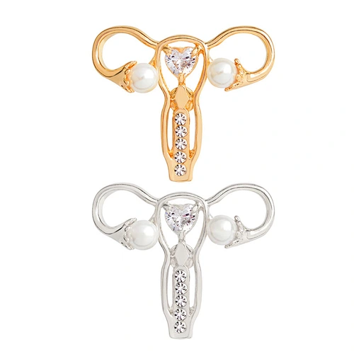 Gold Silver Uterus Medical Lapel Pins Rhinestone Brooch Pin Women