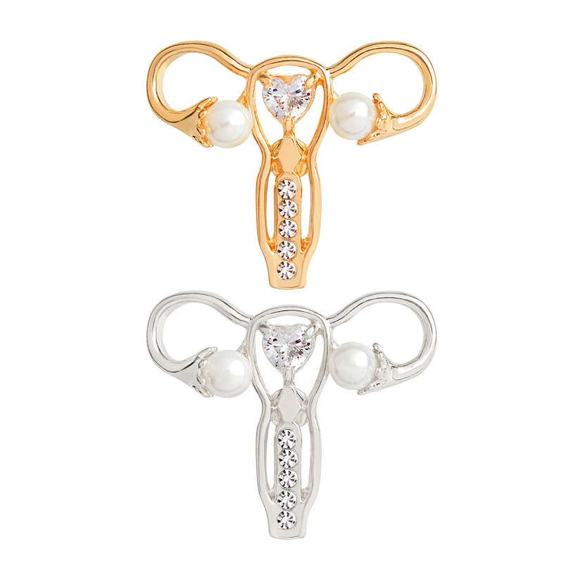 Gold Silver Uterus Medical Lapel Pins Rhinestone Brooch Pin Women
