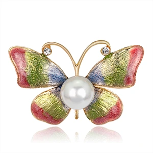 Colorful Fashion Butterfly Brooch with Pearl for Women