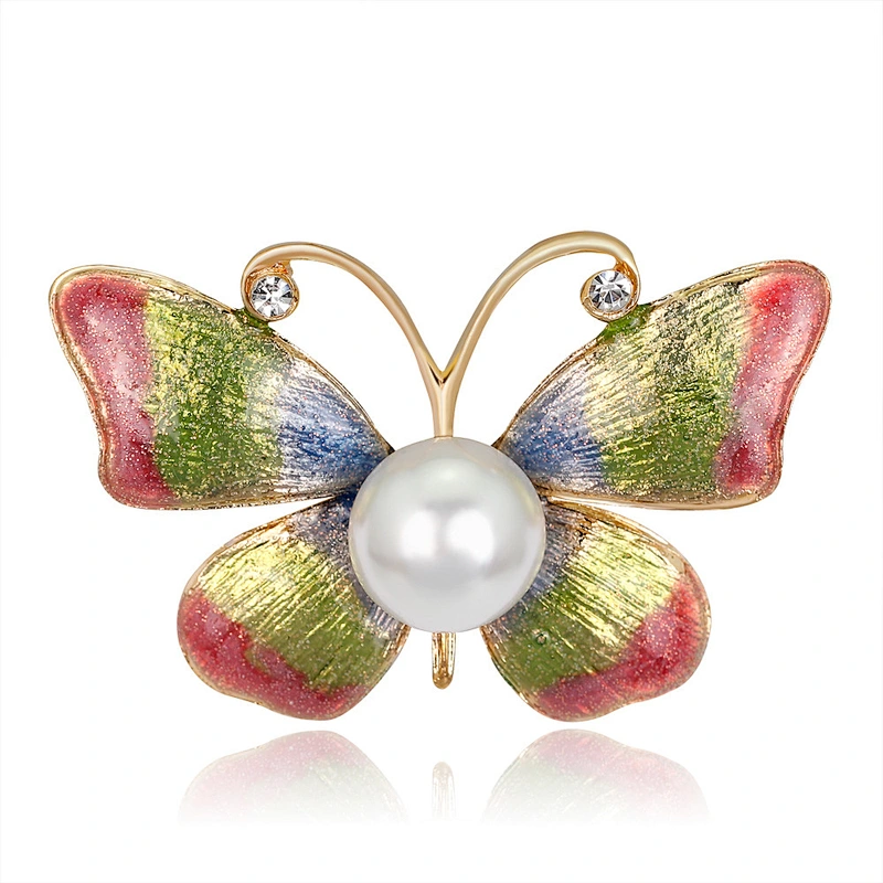 Colorful Fashion Butterfly Brooch with Pearl for Women
