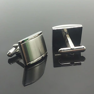 Factory Custom Curved Grooved Brushed Stainless Steel Cufflinks Blank for Men