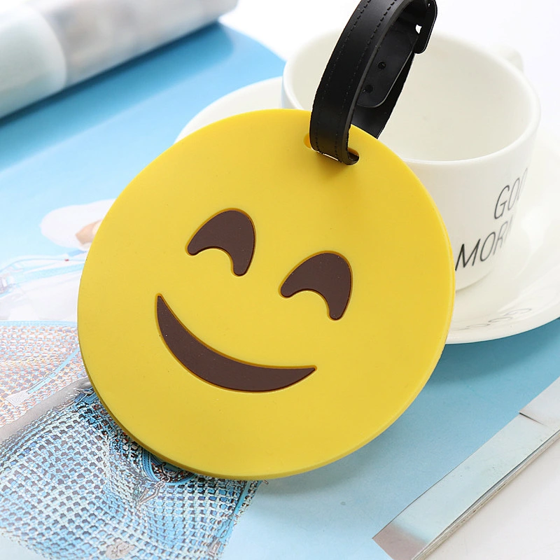 Cartoon Emoji Face Soft PVC Luggage Tags Round Silicone Luggage Tag Custom