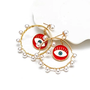 Jump ring hook eye of demon with pearls around earring earrings