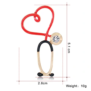 Fashion Heart Shape Medical Brooch Stethoscope Women Brooch