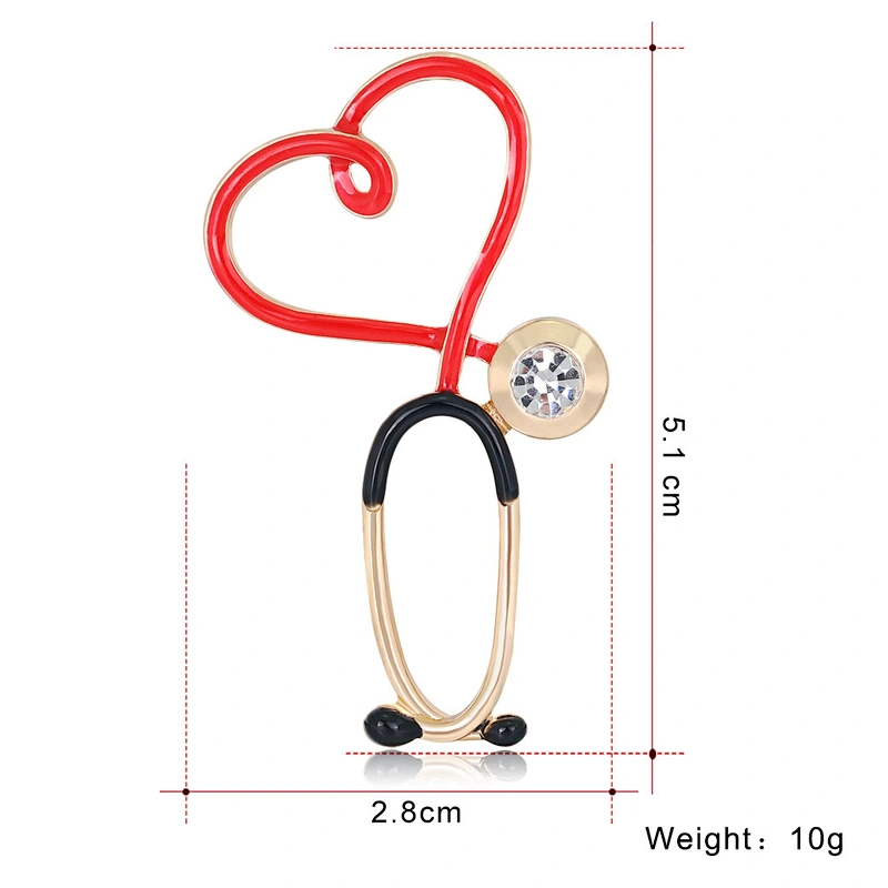 Fashion Heart Shape Medical Brooch Stethoscope Women Brooch