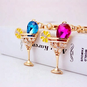 Lemon juice drink cocktail glass crystal gablet hang bag decoration charms keychain
