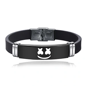 Stainless Steel DJ Marshmello Leather Bracelets Black Silicone Adjustable Bracelet for Men