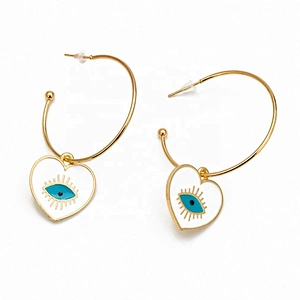 Love heart shape eye of the demon enamel earrings