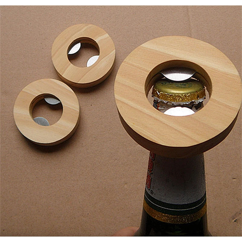 wooden stainless steel bottle opener custom logo