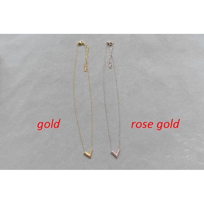 Jewelry high polished shinny alloy V pendant necklace custom