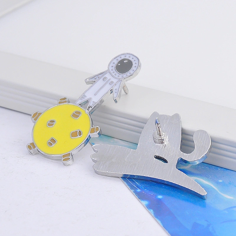 Cartoon Moon Astronaut Brooch Cute Rocket Rabbit Cat Space Enamel Pin Badge