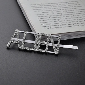 Korea Fashion Girls Silver Diamond Hair Pins with Words Hair Accessories