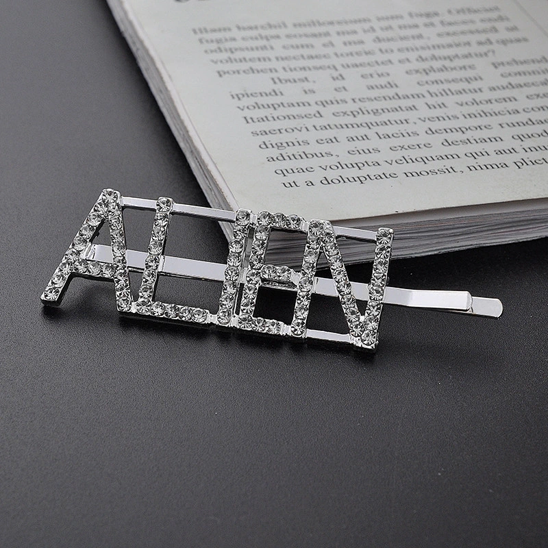Korea Fashion Girls Silver Diamond Hair Pins with Words Hair Accessories