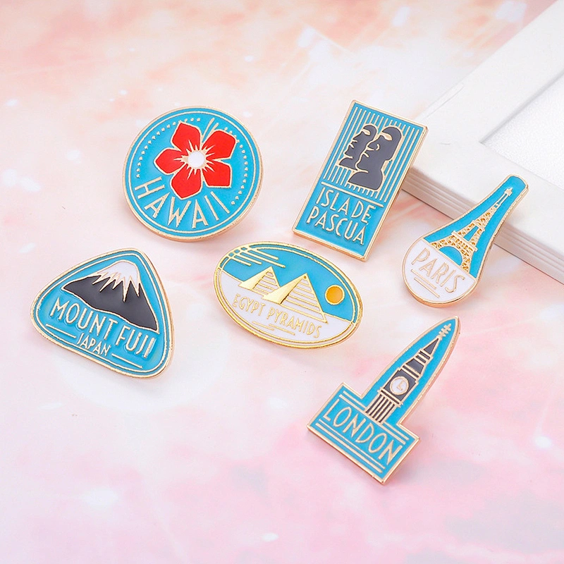 Fashion Mount Fuji Sakura Flower Pins Enamel Brooch Pyramid Landscape Soft Enamel Pin Badge