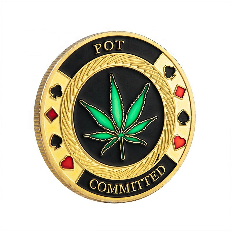Canabis leaf poker pai gow POT committed enamel filling souvenir coins custom