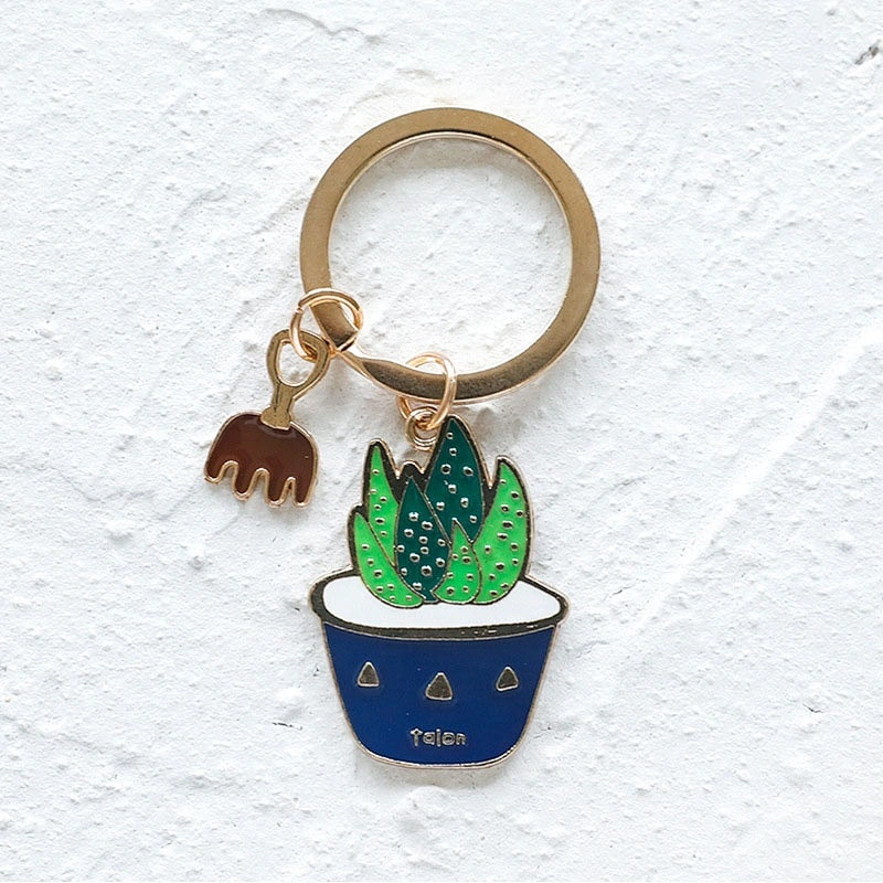 Metal soft enamel plant cute cat cactus keychains custom
