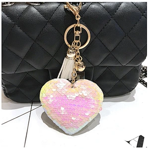 Colorful Reflective Sequin Love Keychain Heart Tassel Keychain Pendant