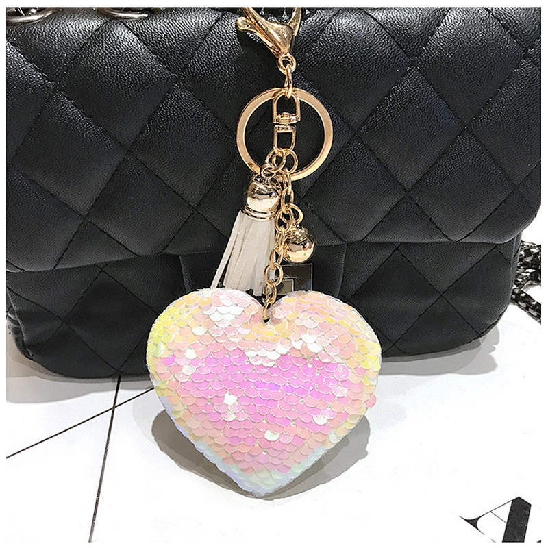 Colorful Reflective Sequin Love Keychain Heart Tassel Keychain Pendant
