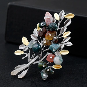 New Retro High-end Christmas Tree Brooch Colored Stone Customize Pin Brooch