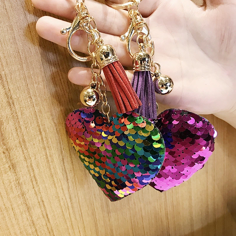 Colorful Reflective Sequin Love Keychain Heart Tassel Keychain Pendant