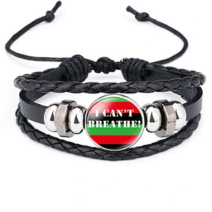 George Floyd Black Lives Matter I Can't Breathe BLM Leather Adjustable Charm Cuff Bangle Bracelet
