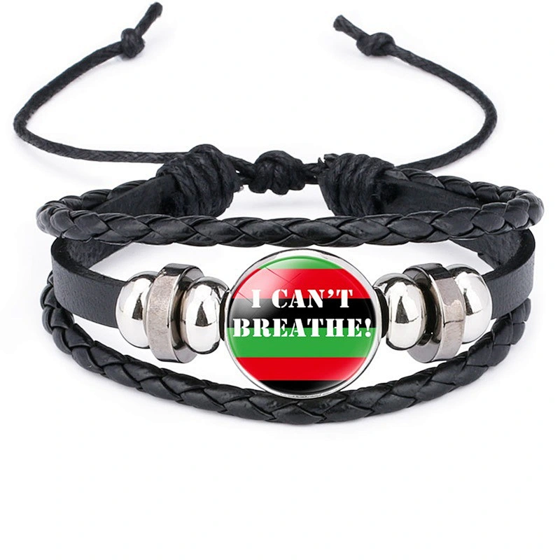 George Floyd Black Lives Matter I Can't Breathe BLM Leather Adjustable Charm Cuff Bangle Bracelet