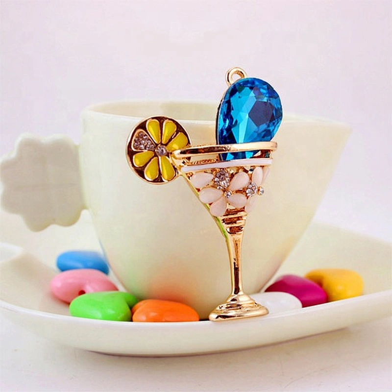 Lemon juice drink cocktail glass crystal gablet hang bag decoration charms keychain