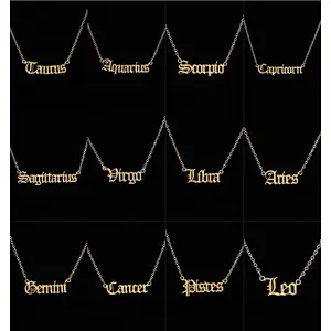 Fashion Twelve Constellation Necklace Stainless Steel Zodiac Sign Pendant Necklace for Women