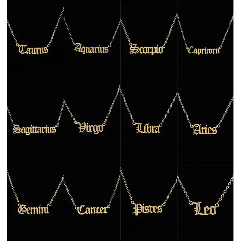 Fashion Twelve Constellation Necklace Stainless Steel Zodiac Sign Pendant Necklace for Women