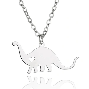 Cute Dinosaur with Heart Love Animal Stainless Steel Gold Plated Necklace Men Pendant