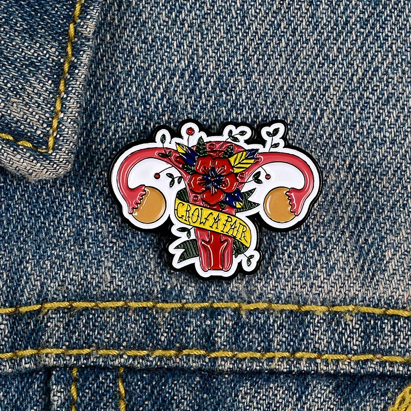 uterus organ protection feminism flower collar brooch lapel pin