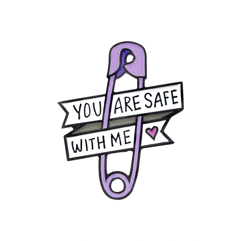You are safe with me safty pin bag badge paper clip lapel pin
