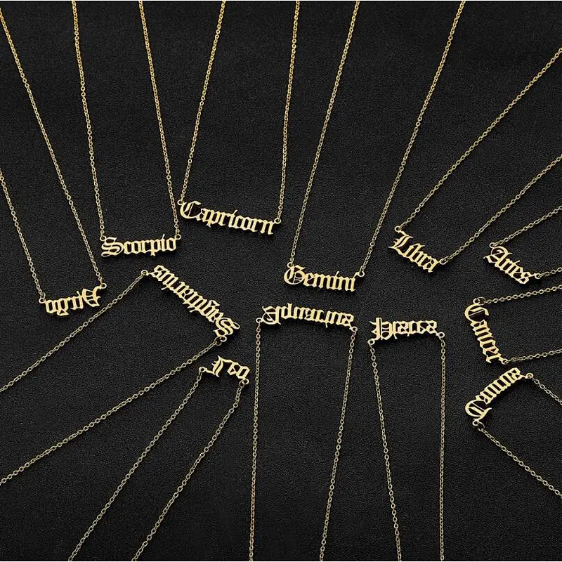 Fashion Twelve Constellation Necklace Stainless Steel Zodiac Sign Pendant Necklace for Women