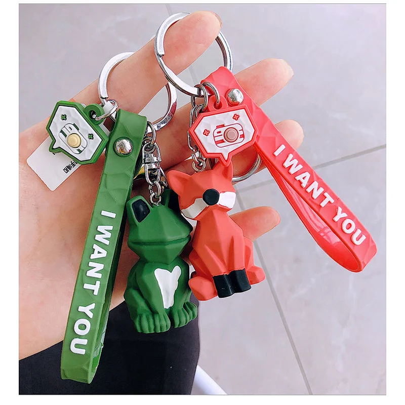 Korean Creative Geometric Cut Face Small Animals Keychain Dinosaur Cat Keychains